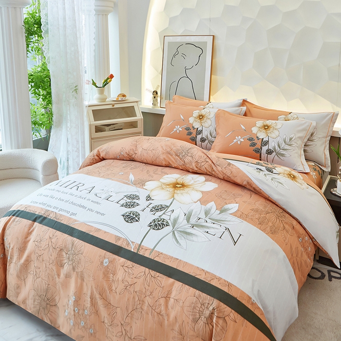 91家纺网 家纺一手货源 找家纺 雲归梦 2024新款加厚全棉生态磨毛大版四件套 妙如风铃 桔