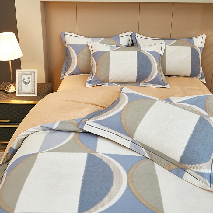 91家纺网 家纺一手货源 找家纺 雲归梦 2024新款加厚全棉生态磨毛大版四件套 几何空间-灰