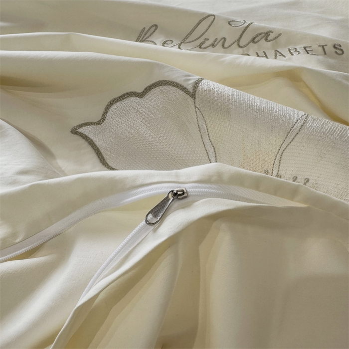 91家纺网 家纺一手货源 找家纺 宅家居 2024新款莫奈花园系列-轻奢小香风双面纯棉刺绣长绒棉四件套 莫奈花园-奶昔白