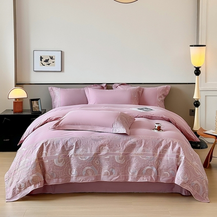 91家纺网 家纺一手货源 找家纺 懒猫家纺 2024新款【瑾雅系列】全棉绣花套件四件套 瑾雅-黛粉