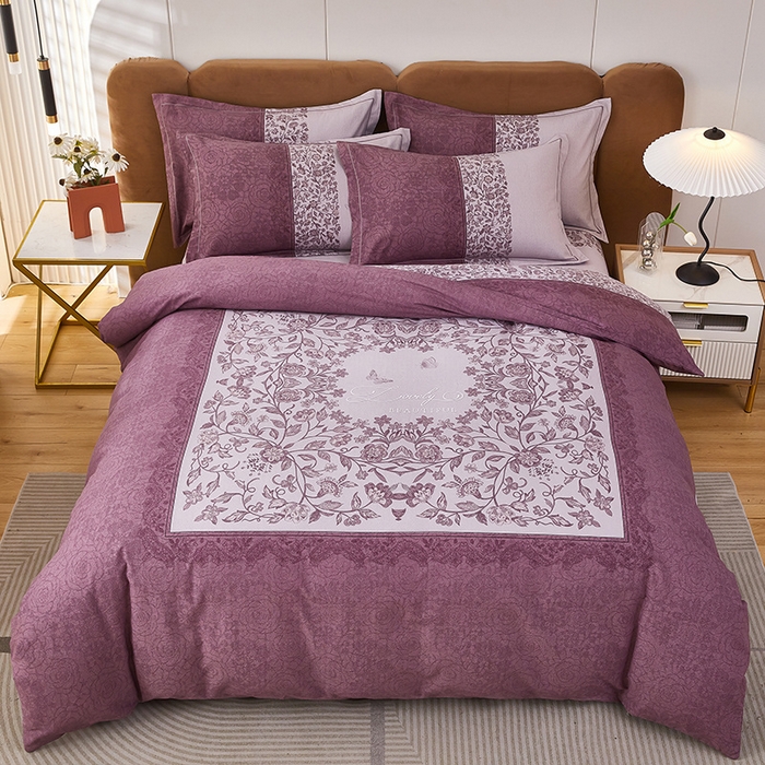 91家纺网 家纺一手货源 找家纺 雲归梦 2024新款加厚全棉生态磨毛大版四件套 流光溢彩 紫