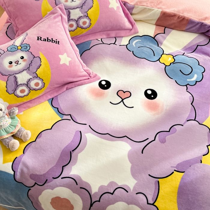 91家纺网 家纺一手货源 找家纺 喜梦缘-2025新款大版卡通牛奶绒四件套 公主兔