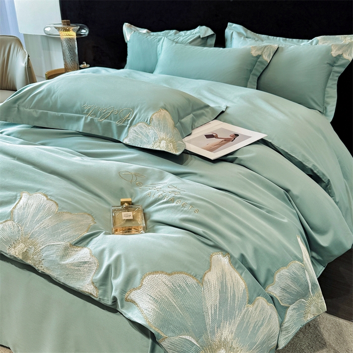 91家纺网 家纺一手货源 找家纺 （总）宅家居 2024新款莫奈花园系列-轻奢小香风双面纯棉刺绣长绒棉四件套