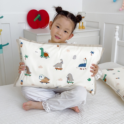 91家纺网 家纺一手货源 找家纺 2024新款A类133x72铂金全棉枕套枕头枕芯七彩童年系列 枕套+枕芯-棚拍图 恐龙印记