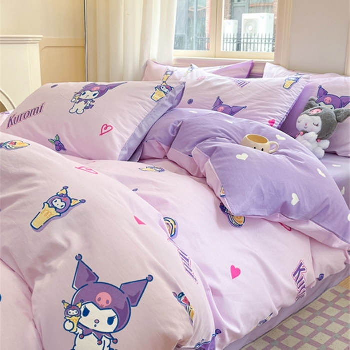 91家纺网 家纺一手货源 找家纺 博雅 2024新款三丽鸥全棉印花卡通四件套 多彩库洛米AB版