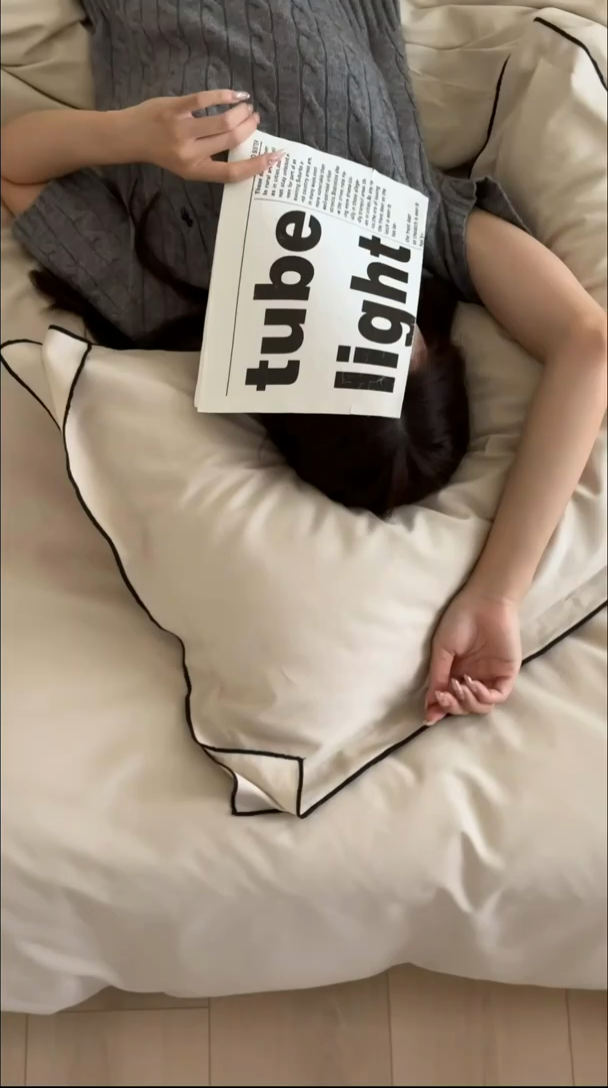 91家纺网 家纺一手货源 找家纺 梦享生活家居 2024新款Ａ类50支全棉磨毛密拷边四件套系列 密拷边嫩米色