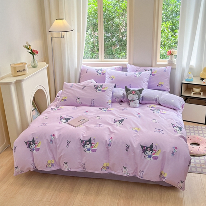 91家纺网 家纺一手货源 找家纺 博雅 2024新款三丽鸥全棉印花卡通四件套 派对库洛米