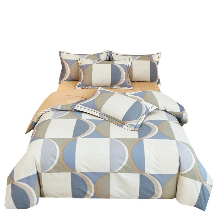 91家纺网 家纺一手货源 找家纺 雲归梦 2024新款加厚全棉生态磨毛大版四件套 几何空间-灰