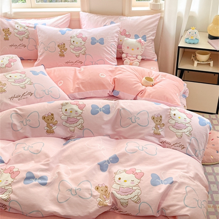 91家纺网 家纺一手货源 找家纺 博雅 2024新款三丽鸥全棉印花卡通四件套 玩偶KT