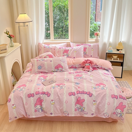 91家纺网 家纺一手货源 找家纺 博雅 2024新款三丽鸥全棉印花卡通四件套 魔法美乐蒂