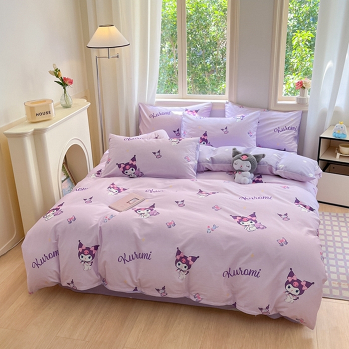 91家纺网 家纺一手货源 找家纺 博雅 2024新款三丽鸥全棉印花卡通四件套 浅紫库洛米