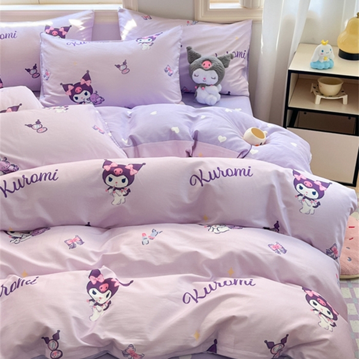 91家纺网 家纺一手货源 找家纺 博雅 2024新款三丽鸥全棉印花卡通四件套 浅紫库洛米