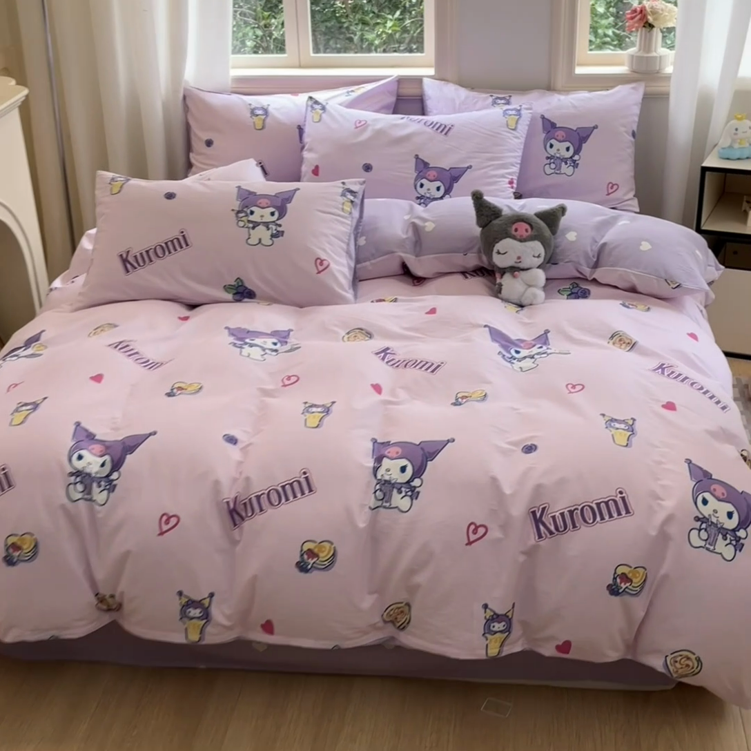 91家纺网 家纺一手货源 找家纺 博雅 2024新款三丽鸥全棉印花卡通四件套 多彩库洛米AB版