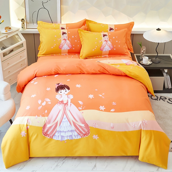 91家纺网 家纺一手货源 找家纺 雲归梦 2024新款加厚全棉生态磨毛大版四件套 妙龄女孩 桔