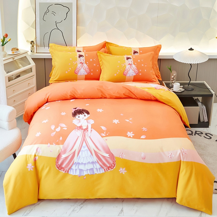 91家纺网 家纺一手货源 找家纺 雲归梦 2024新款加厚全棉生态磨毛大版四件套 妙龄女孩 桔