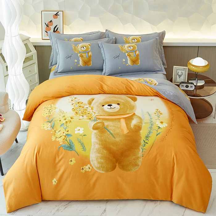 91家纺网 家纺一手货源 找家纺 雲归梦 2024新款加厚全棉生态磨毛大版四件套 迷你花园 桔