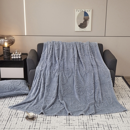 91家纺网 家纺一手货源 找家纺 坦客毯业 2025新款加厚高克重塔芙绒提花毛毯-蝴蝶系列 蝴蝶-雾霾蓝