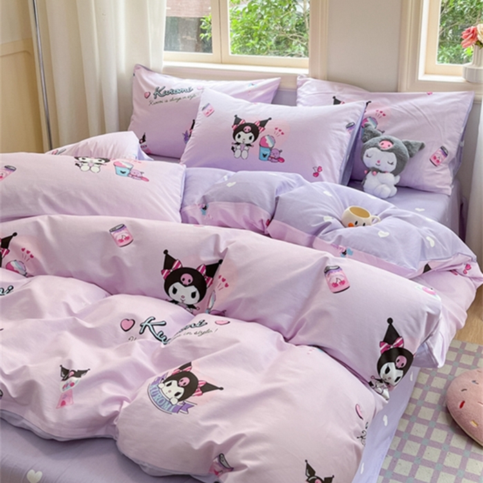 91家纺网 家纺一手货源 找家纺 博雅 2024新款三丽鸥全棉印花卡通四件套 库洛米爆米花可乐