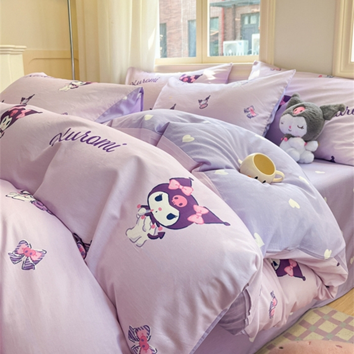 91家纺网 家纺一手货源 找家纺 博雅 2024新款三丽鸥全棉印花卡通四件套 浅紫库洛米