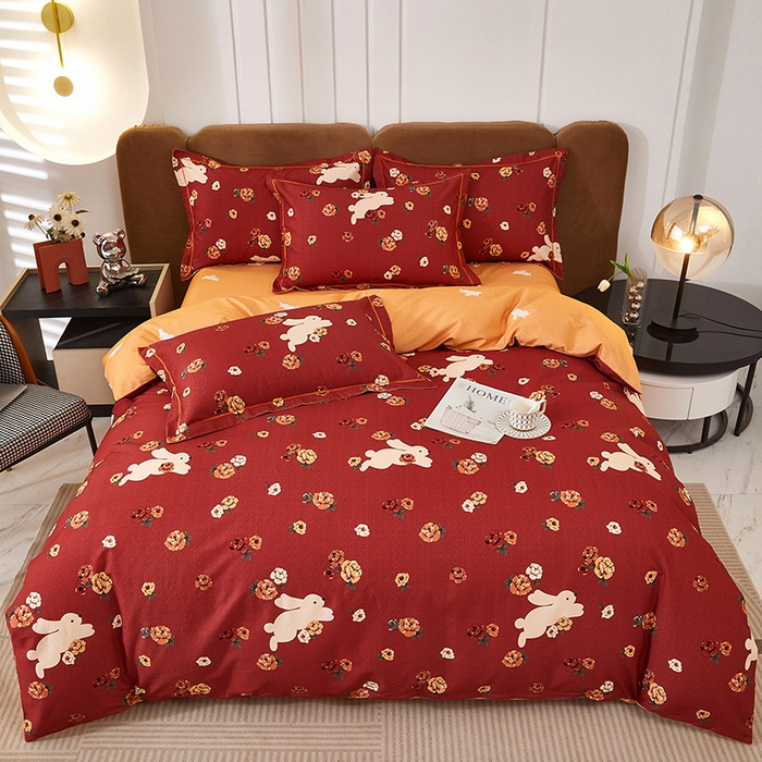 91家纺网 家纺一手货源 找家纺 雲归梦 2024新款加厚全棉生态磨毛大版四件套 快乐节奏 红