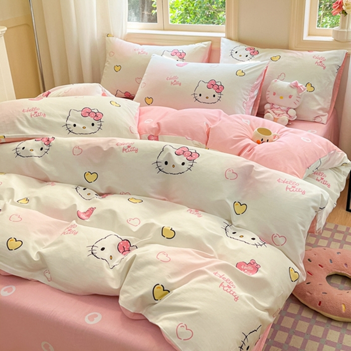 91家纺网 家纺一手货源 找家纺 博雅 2024新款三丽鸥全棉印花卡通四件套 彩色KT