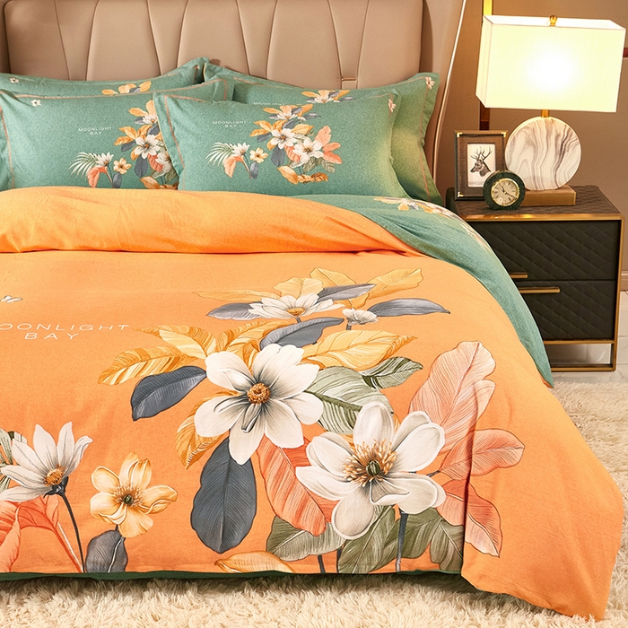 91家纺网 家纺一手货源 找家纺 雲归梦 2024新款加厚全棉生态磨毛大版四件套 花涧