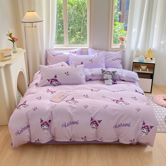 91家纺网 家纺一手货源 找家纺 博雅 2024新款三丽鸥全棉印花卡通四件套 浅紫库洛米