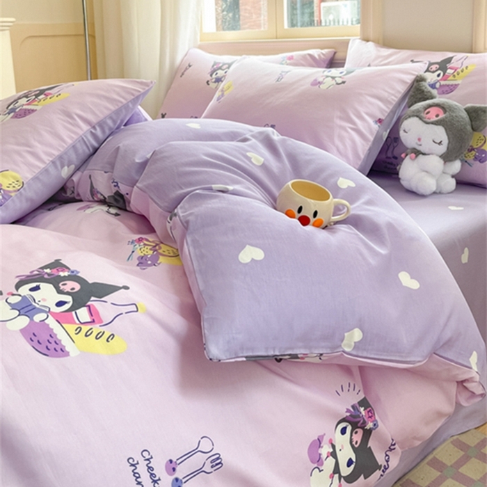 91家纺网 家纺一手货源 找家纺 博雅 2024新款三丽鸥全棉印花卡通四件套 派对库洛米