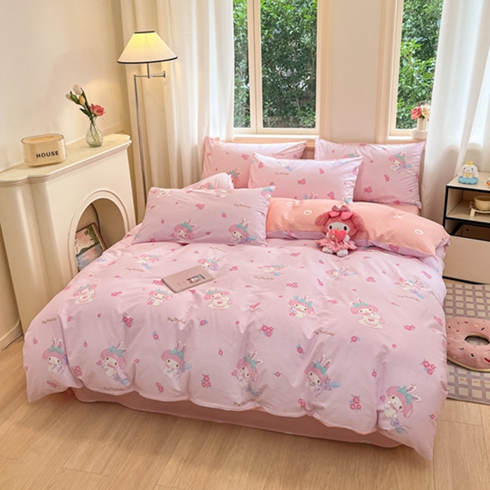 91家纺网 家纺一手货源 找家纺 博雅 2024新款三丽鸥全棉印花卡通四件套 花朵美乐蒂