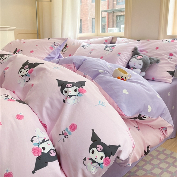 91家纺网 家纺一手货源 找家纺 博雅 2024新款三丽鸥全棉印花卡通四件套 小花库洛米