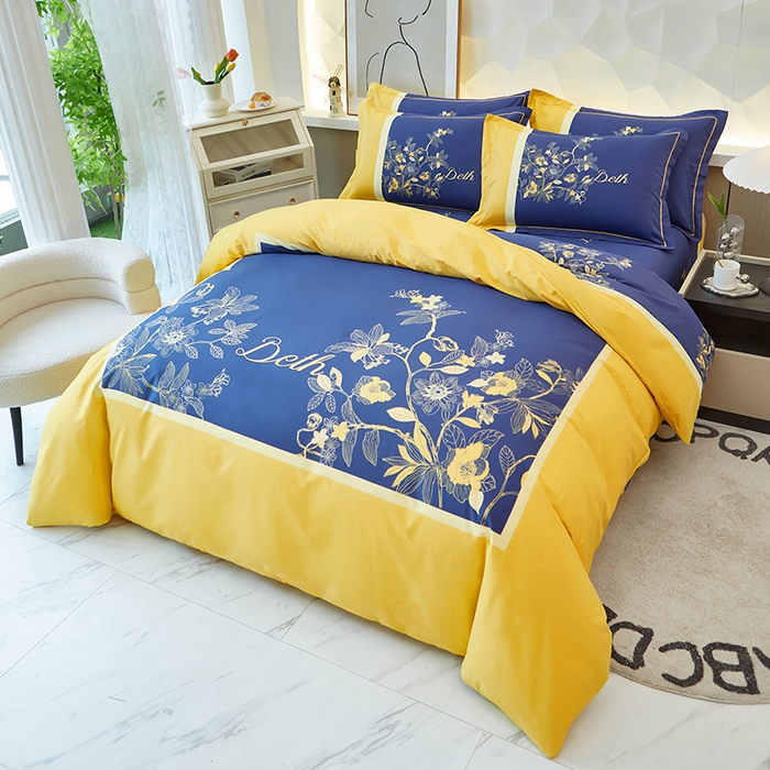 91家纺网 家纺一手货源 找家纺 雲归梦 2024新款加厚全棉生态磨毛大版四件套 天籁之音 黄