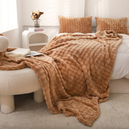 同田家纺  2024新款A类纯色兔绒毛毯 卡其