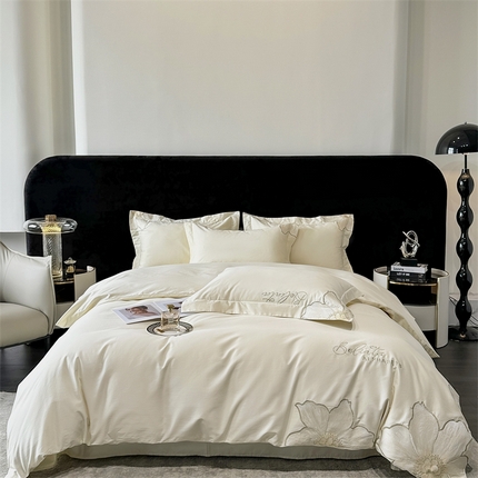 91家纺网 家纺一手货源 找家纺 （总）宅家居 2024新款莫奈花园系列-轻奢小香风双面纯棉刺绣长绒棉四件套