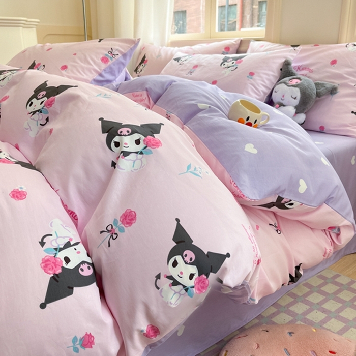 91家纺网 家纺一手货源 找家纺 博雅 2024新款三丽鸥全棉印花卡通四件套 小花库洛米