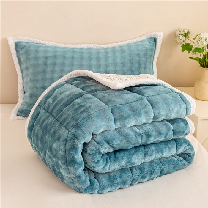 91家纺网 家纺一手货源 找家纺 正邦家纺 2024新款奶油风加厚保暖夹棉软床垫床褥床护垫 湖水蓝