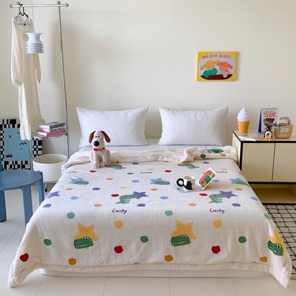 91家纺网 家纺一手货源 找家纺 美乐迪家纺 2024新款多功能羊羔绒毛毯 小恐龙