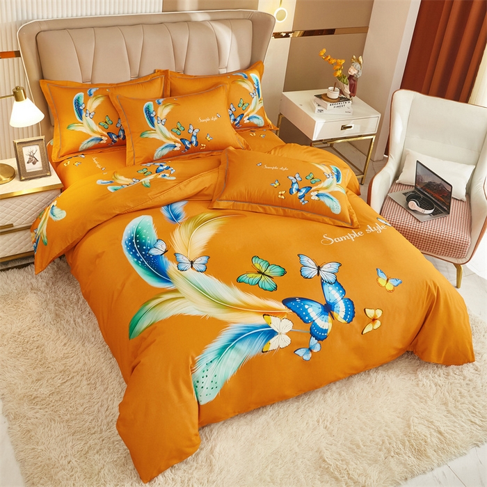 91家纺网 家纺一手货源 找家纺 雲归梦 2024新款加厚全棉生态磨毛大版四件套 仙香花骨-桔