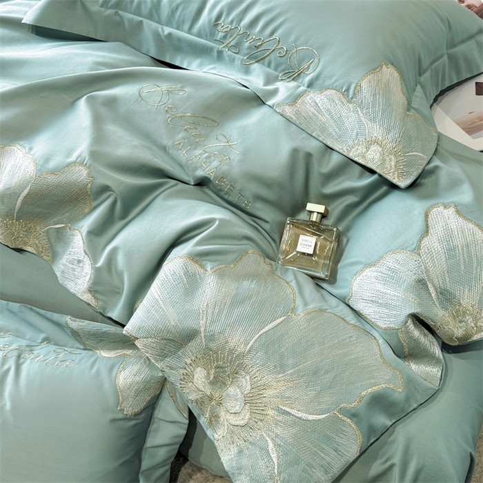 91家纺网 家纺一手货源 找家纺 （总）宅家居 2024新款莫奈花园系列-轻奢小香风双面纯棉刺绣长绒棉四件套