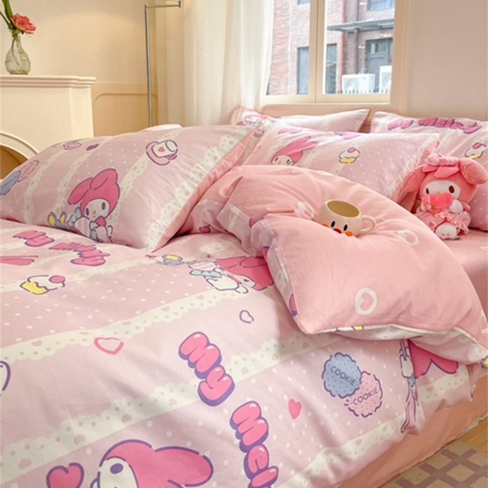 91家纺网 家纺一手货源 找家纺 博雅 2024新款三丽鸥全棉印花卡通四件套 魔法美乐蒂