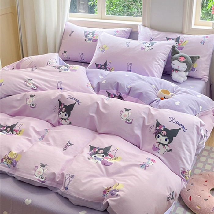 91家纺网 家纺一手货源 找家纺 博雅 2024新款三丽鸥全棉印花卡通四件套 派对库洛米