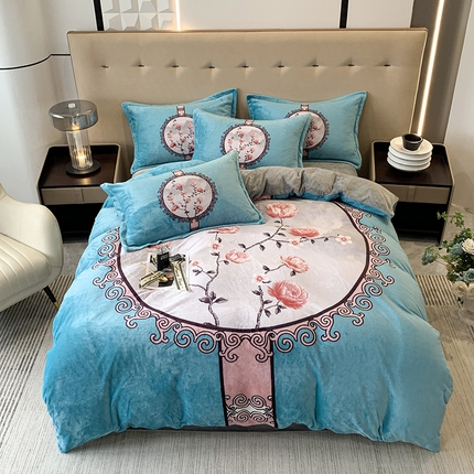 91家纺网 家纺一手货源 找家纺 喜梦缘 2025新款大版花卉牛奶绒四件套 镜花水月-兰