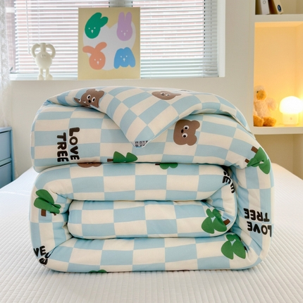 木堇家居 2024新款针织棉10%大豆四季被芯款大豆纤维被 蓝格子熊