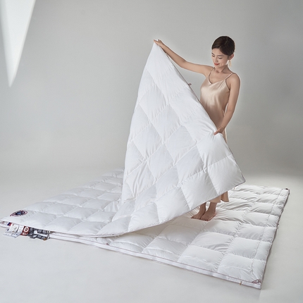 91家纺网 家纺一手货源 找家纺 （总）岚司羽 2024新款全棉95%优质白鹅绒抗菌子母被--模特