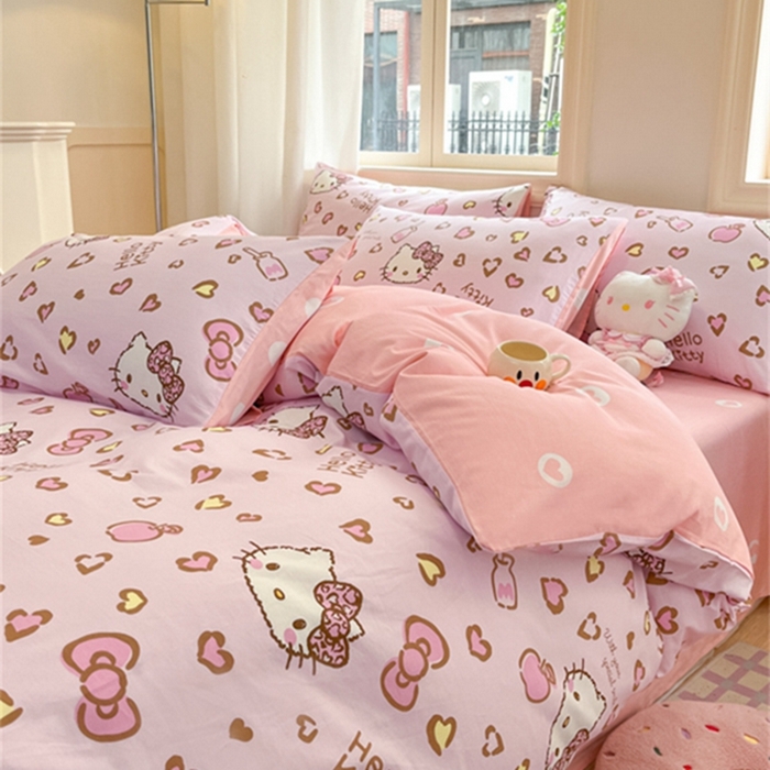 91家纺网 家纺一手货源 找家纺 博雅 2024新款三丽鸥全棉印花卡通四件套 心心KT