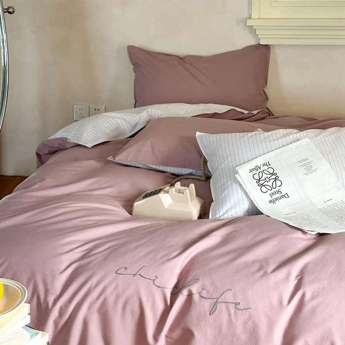 91家纺网 家纺一手货源 找家纺 时年家纺 2024新款40毛巾绣全工艺水洗全棉系列四件套（充值会员优惠5元） 丁香条