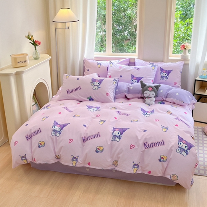 91家纺网 家纺一手货源 找家纺 博雅 2024新款三丽鸥全棉印花卡通四件套 多彩库洛米AB版