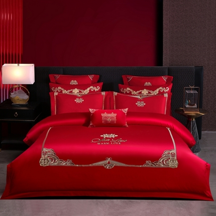 91家纺网 家纺一手货源 找家纺 用心 2024新款全棉双面长绒棉婚庆四件套多件套 喜事纳福