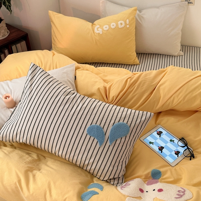 91家纺网 家纺一手货源 找家纺 洋铭区（原狠狠爱）2024新款水洗棉毛巾绣四件套 迷恋小象