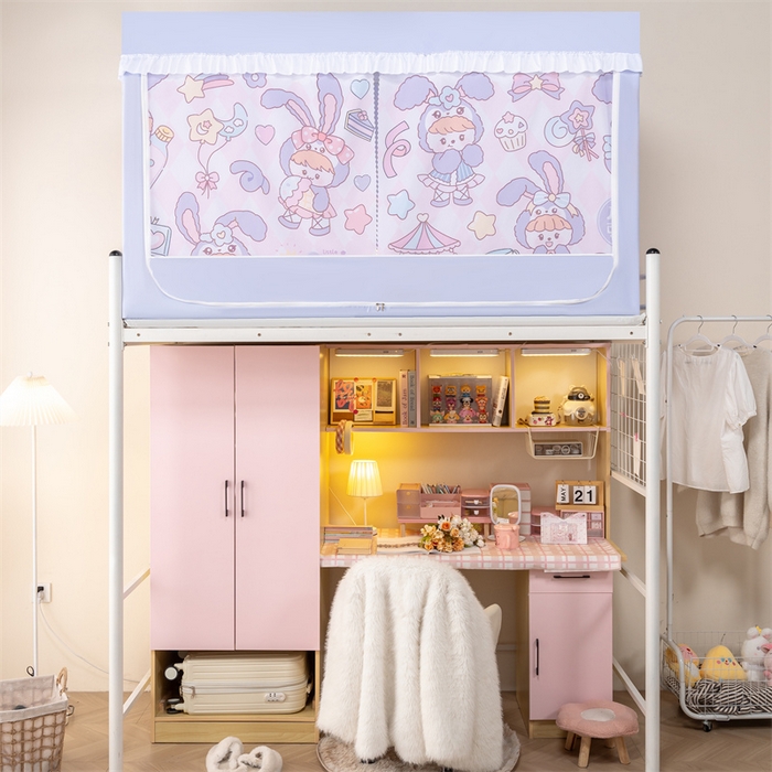 91家纺网 家纺一手货源 找家纺 新太阳蚊帐 2025新款卡通学生遮光床帘 兔耳小仙女