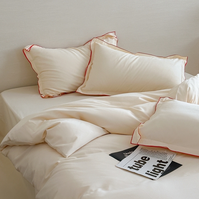 91家纺网 家纺一手货源 找家纺 梦享生活家居 2024新款Ａ类50支全棉磨毛密拷边四件套系列 密拷边奶茶色